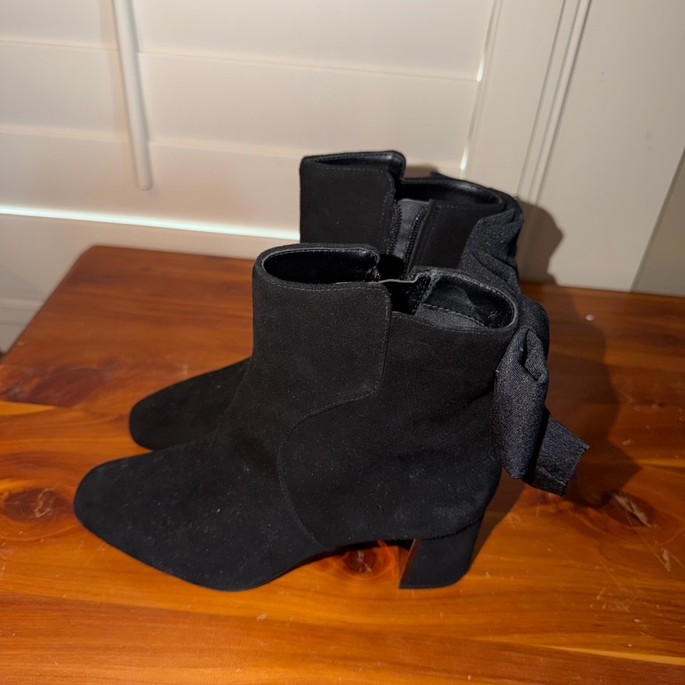 Alex Marie Black Suede Ankle Booties with Rear Bow